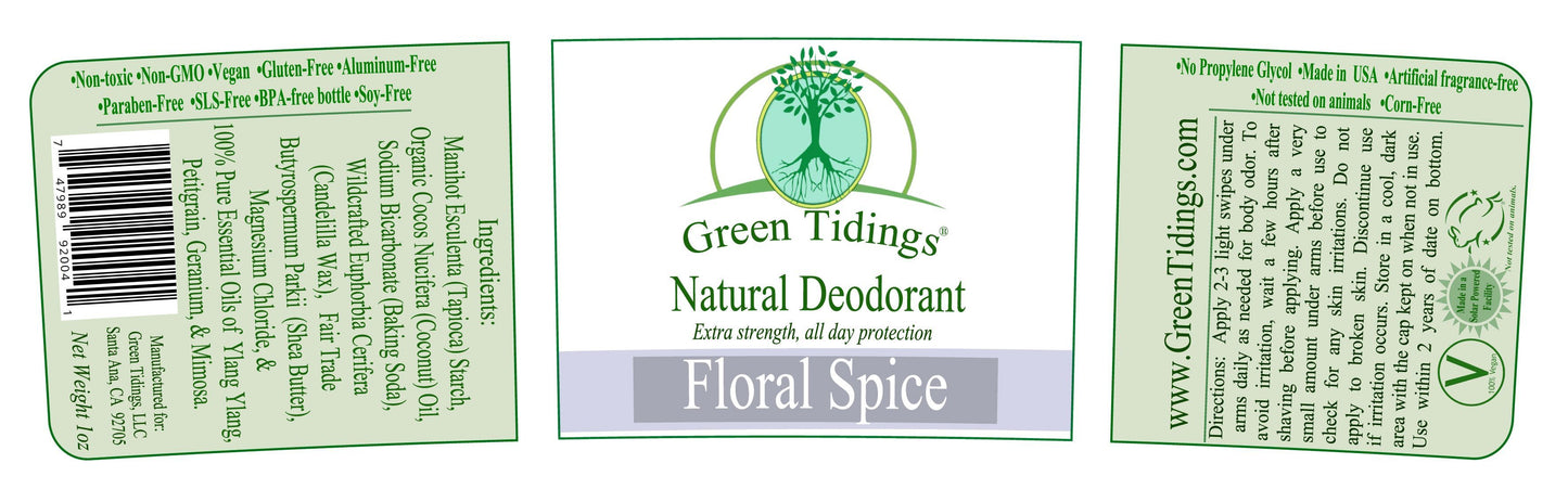 Green Tidings All Natural Deodorant- Floral Spice, 1 Ounce 3 PACK 15% OFF - Green Tidings