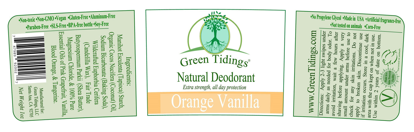 Green Tidings All Natural Deodorant- Orange Vanilla, 1 Ounce 3 PACK 15% OFF - Green Tidings