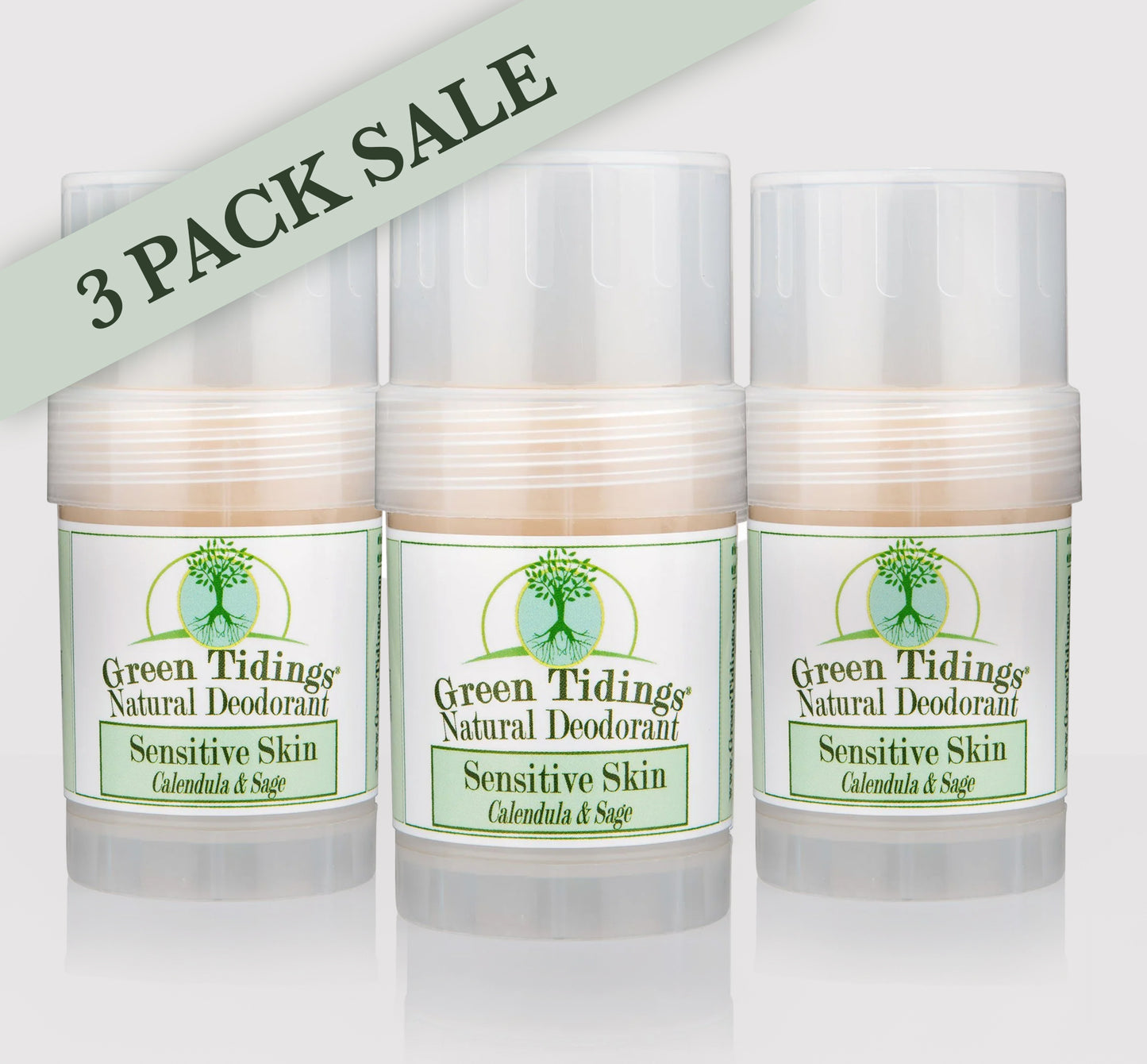 3 PACK (15% OFF) (1 Ounce) Sensitive Skin Natural Deodorant, Calendula & Sage (No Baking Soda)