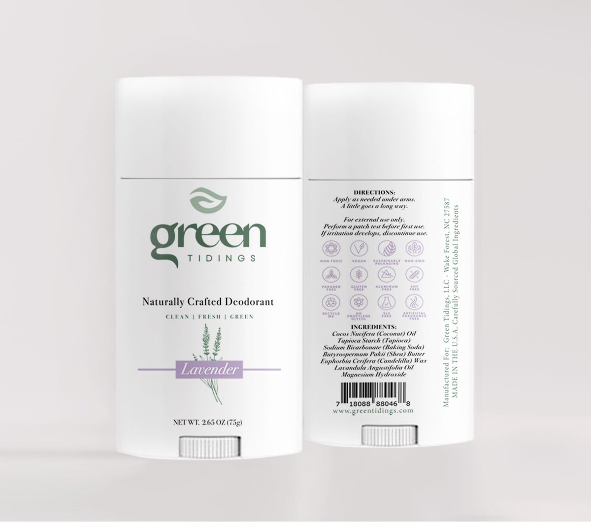 Green Tidings All Natural Deodorant Lavender 3-Pack front and back