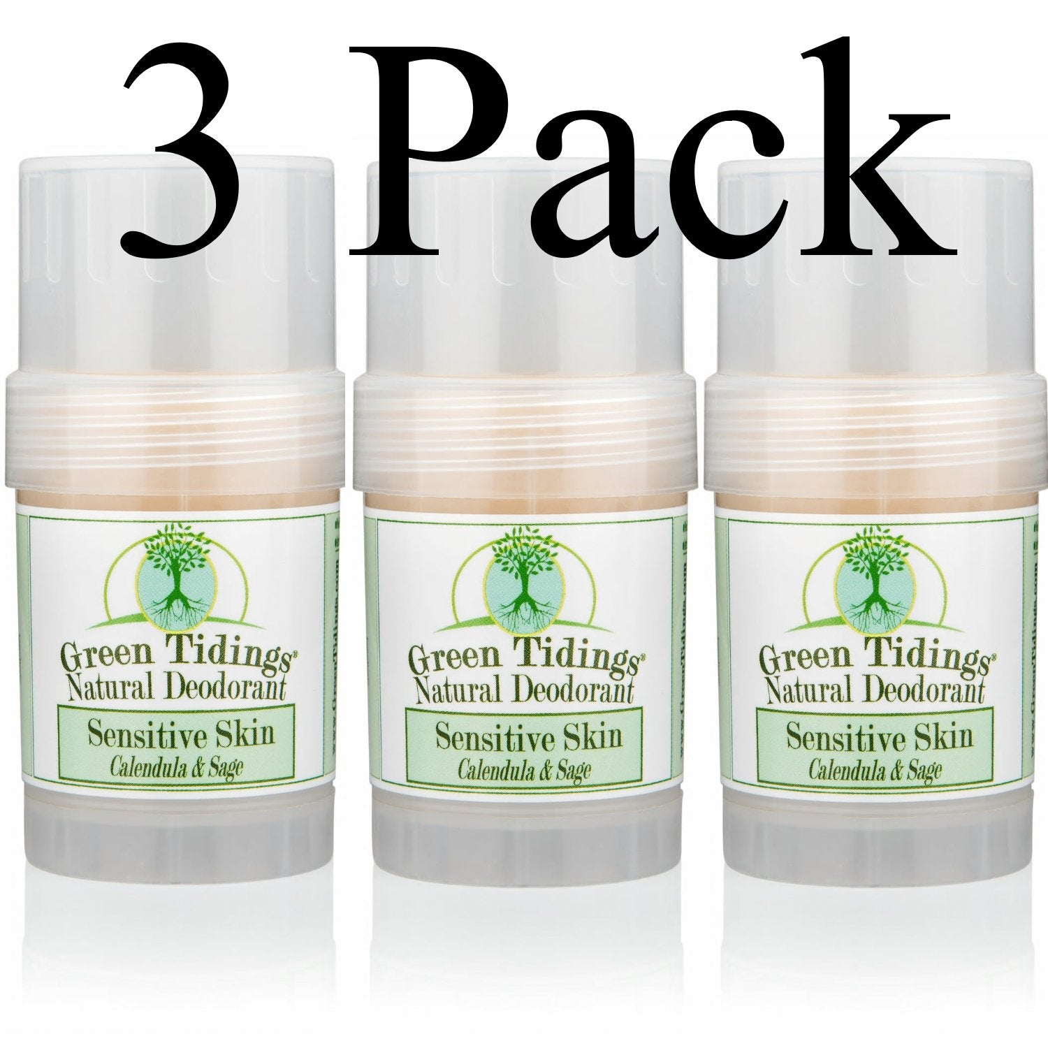 3 PACK (15% OFF) (1 Ounce) Sensitive Skin Natural Deodorant, Calendula & Sage (No Baking Soda) - Green Tidings