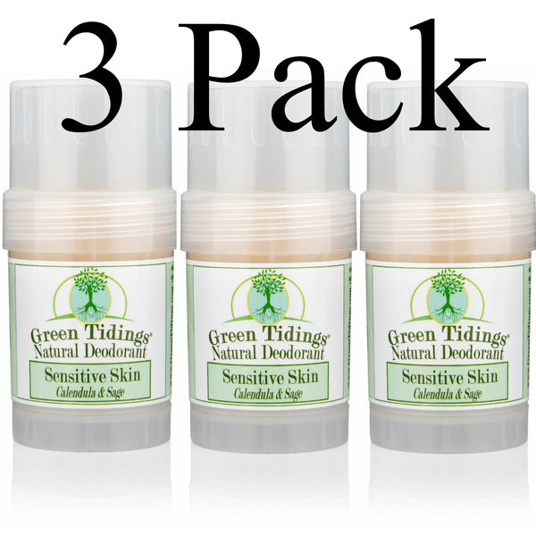 3 PACK (15% OFF) (1 Ounce) Sensitive Skin Natural Deodorant, Calendula & Sage (No Baking Soda)