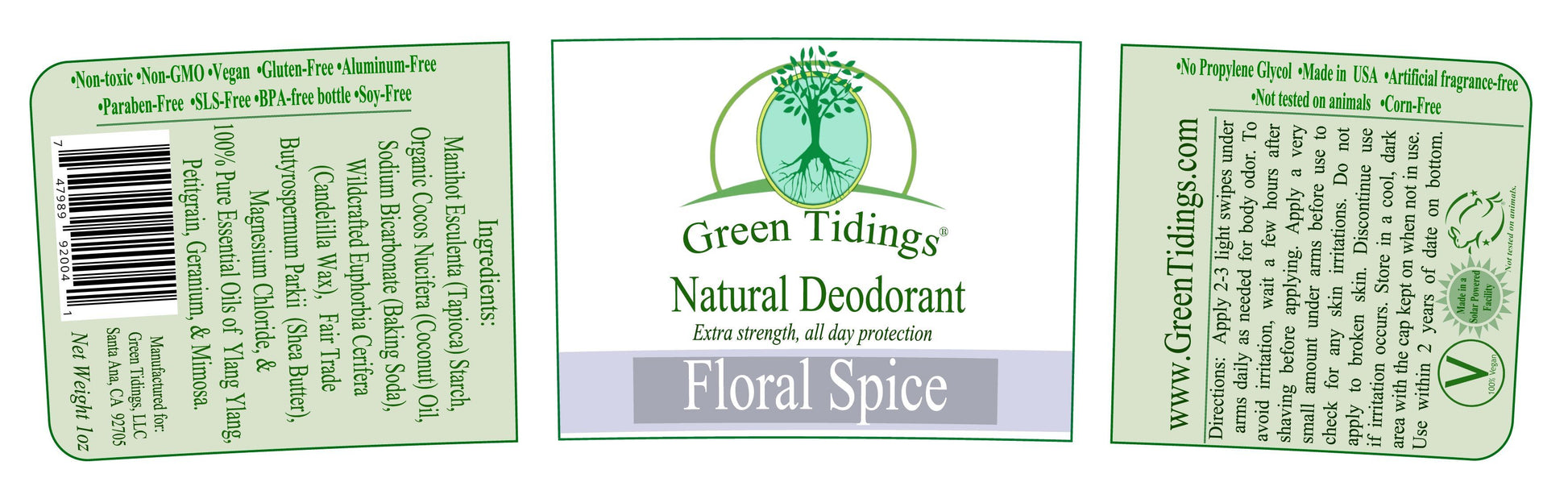Green Tidings All Natural Deodorant- Floral Spice, 1 Ounce - Green Tidings