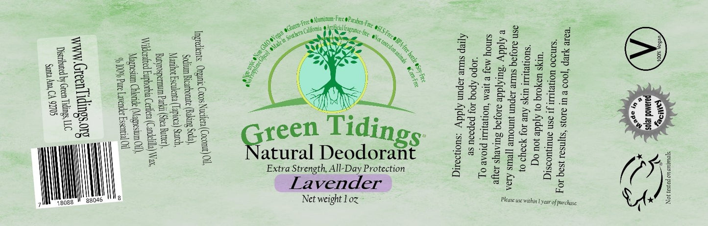 Green Tidings All Natural Deodorant- Lavender, 1 Ounce 3 PACK - Green Tidings