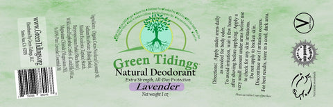 Green Tidings All Natural Deodorant- Lavender, 1 Ounce - Green Tidings