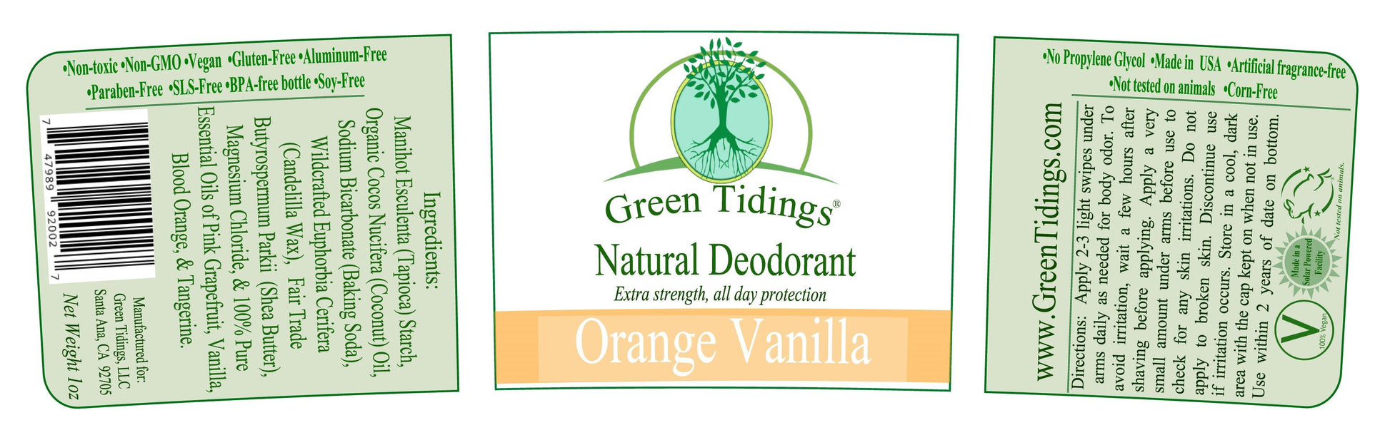 Green Tidings All Natural Deodorant- Orange Vanilla, 1 Ounce - Green Tidings