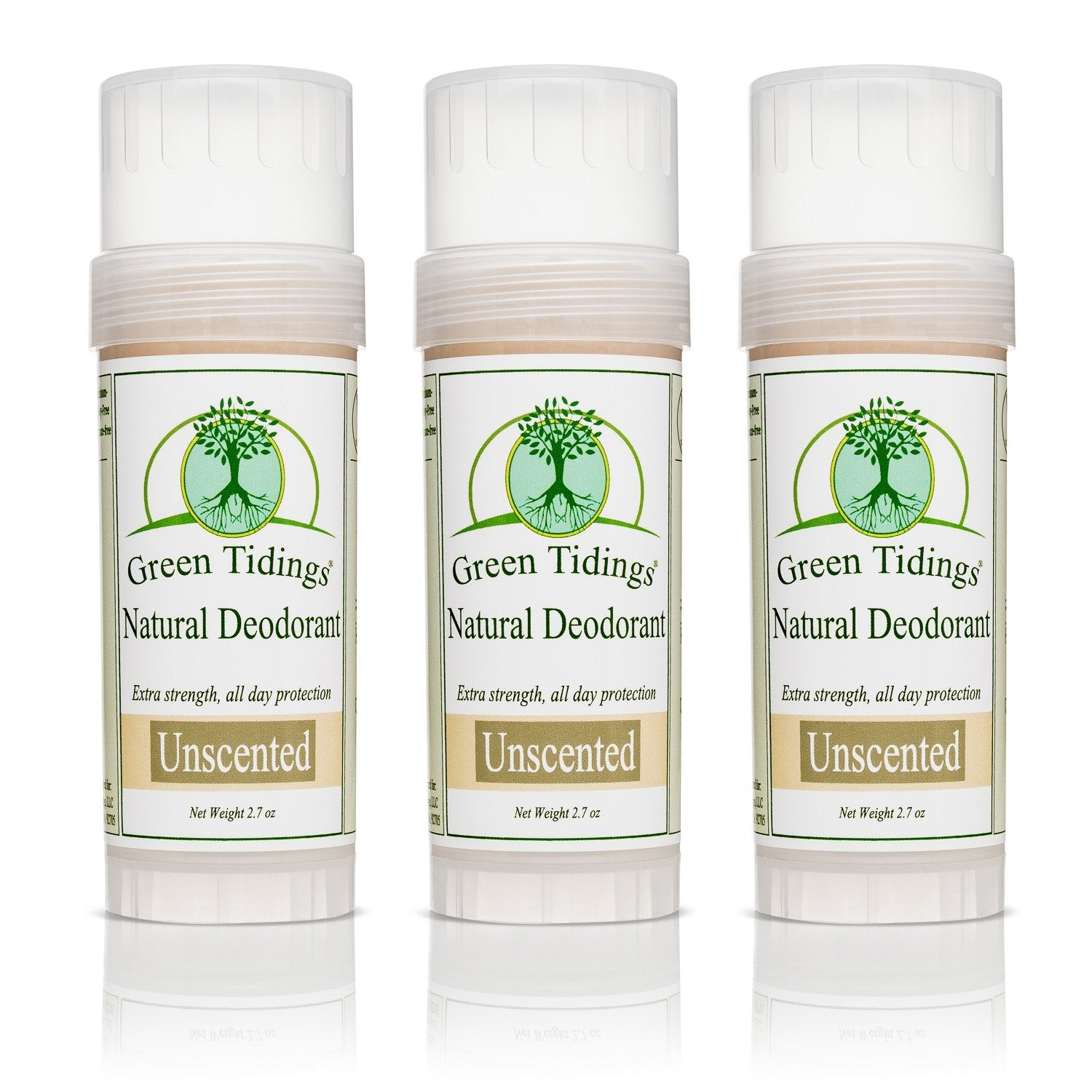 Green Tidings All Natural Deodorant- Unscented, 2.7 Ounces 3 PACK - Green Tidings