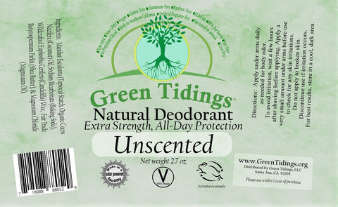 Green Tidings All Natural Deodorant- Unscented 2.7 Ounces - Green Tidings
