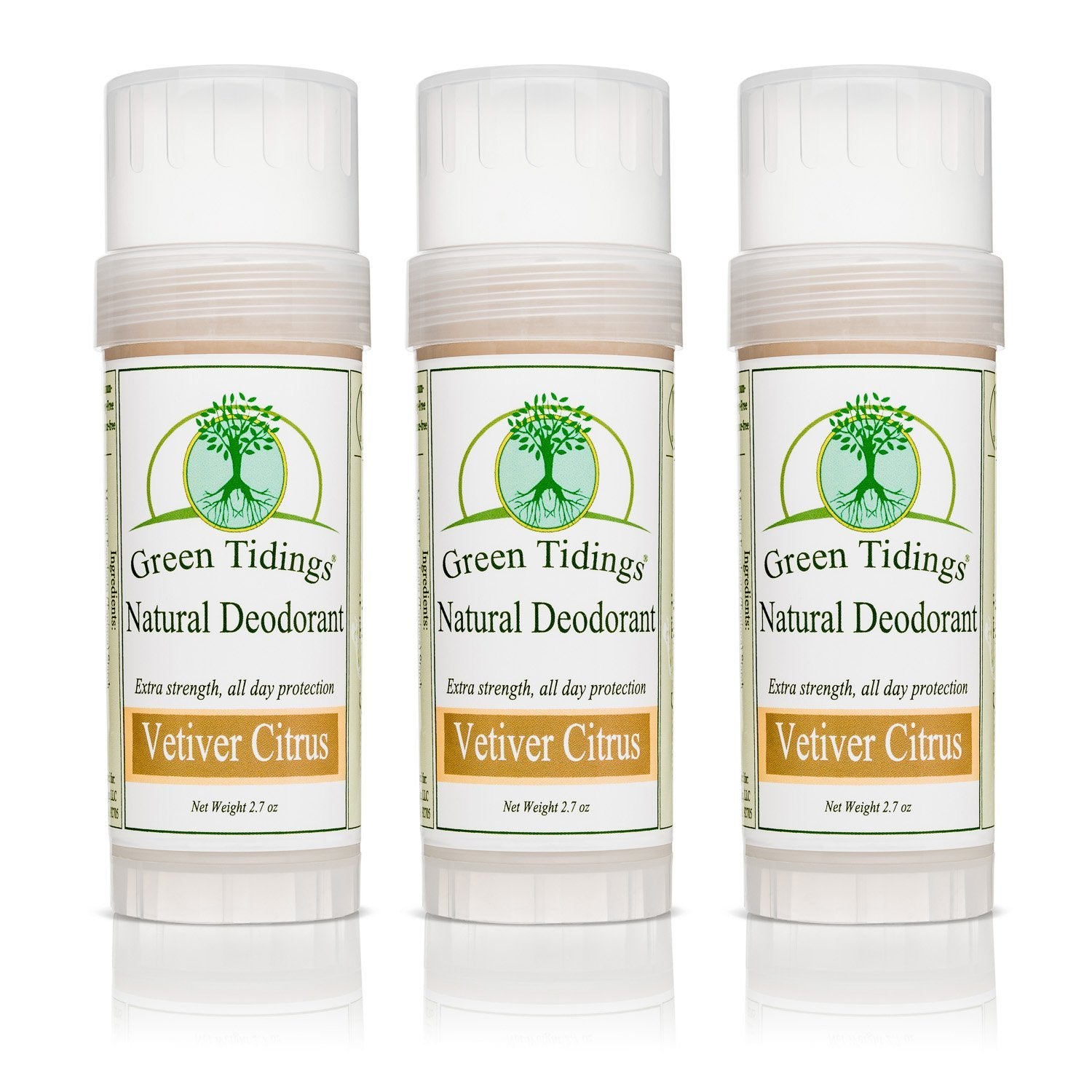 Green Tidings All Natural Deodorant- Vetiver Citrus, 2.7 ounces 3 PACK 15% OFF - Green Tidings