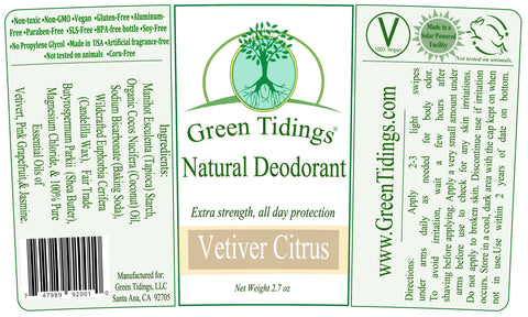Green Tidings All Natural Deodorant- Vetiver Citrus, 2.7 ounces - Green Tidings