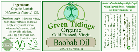 Organic Baobab Oil - Virgin, Cold-Pressed, Unrefined - For Face, Body, Hair, Nails - Green Tidings