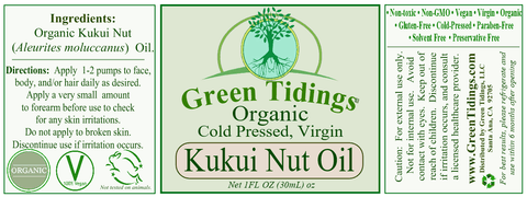 Organic Kukui Nut Oil - Virgin, Cold-Pressed, Unrefined - For Face, Body, Hair, Nails - Green Tidings