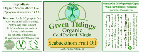 Organic Sea Buckthorn Oil - Virgin, Cold-Pressed, Unrefined - For Face, Body, Hair, Nails - Green Tidings